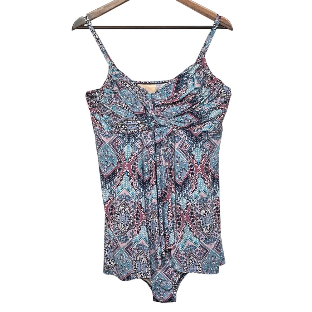 Garnet Hill Paisley Tankini Swimsuit Top Skirted One Piece Size 16