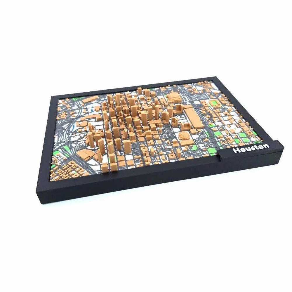 Houston 3D City Map - Framed Skyline Model
