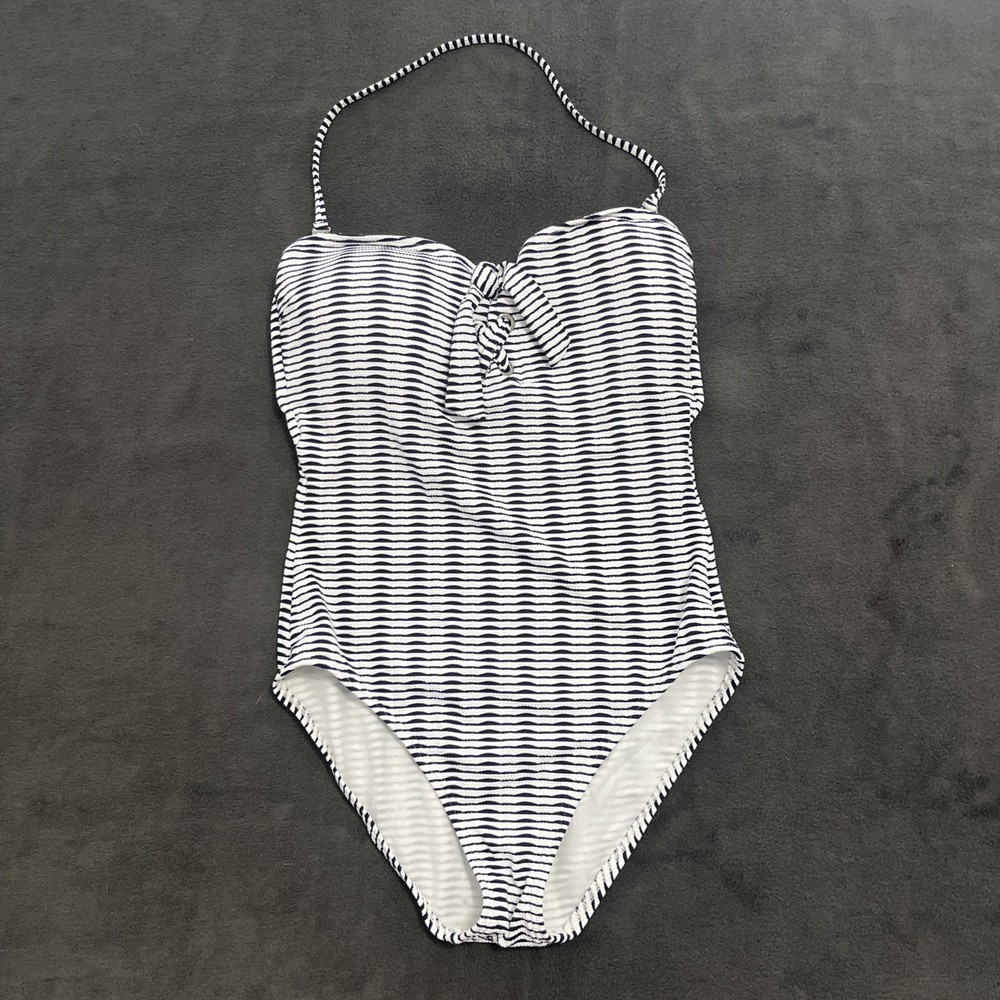 Tommy Bahama Womens Swimsuit 6 One Piece Blue White Stripe Nautical Halter Bow