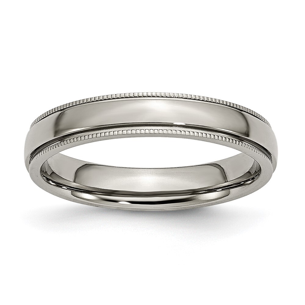 Titanium Polished 4mm Grooved and Beaded Edge Band Ring Size 5