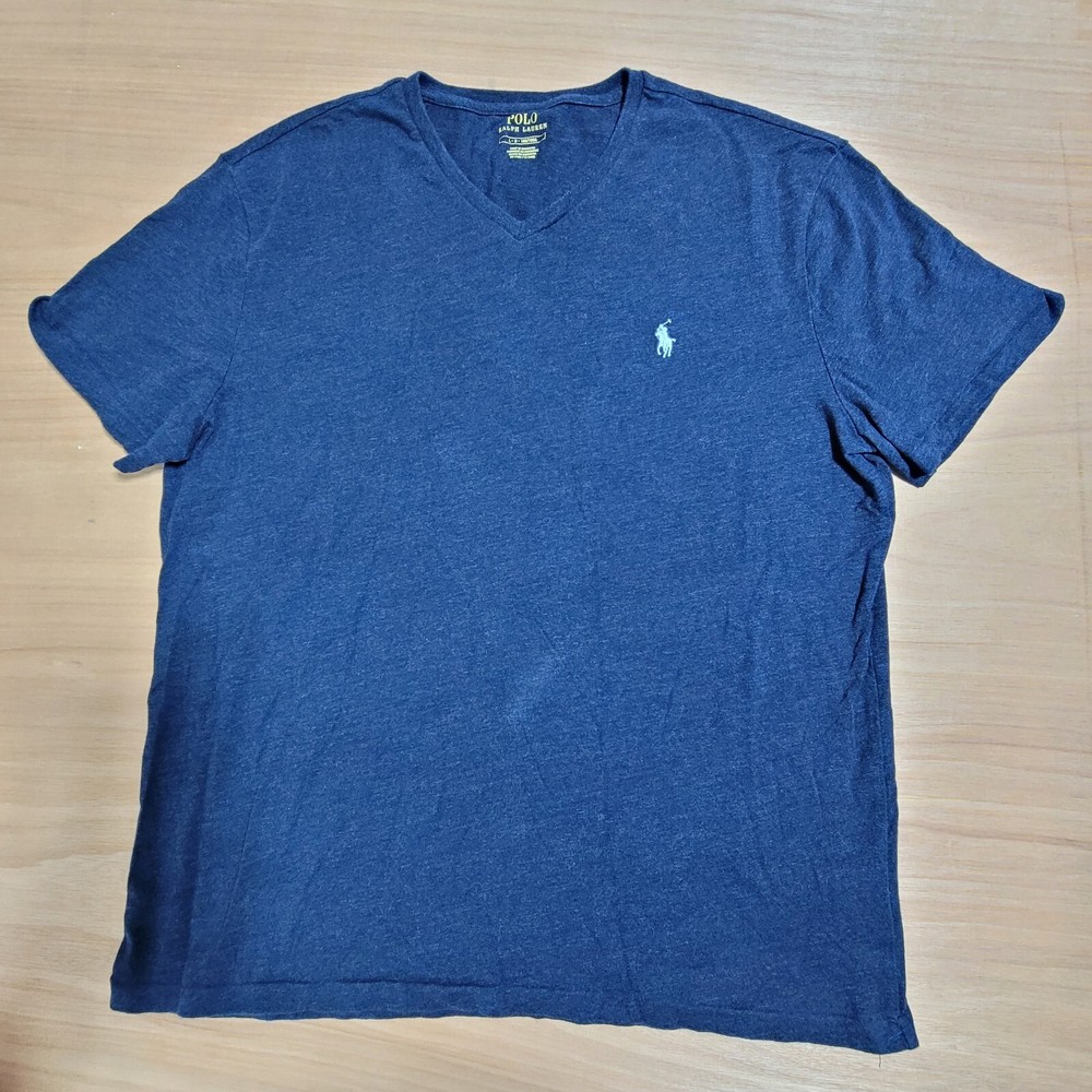 Ralph Lauren Men's Navy Blue V-Neck Short Sleeve Polo T-Shirt Size L
