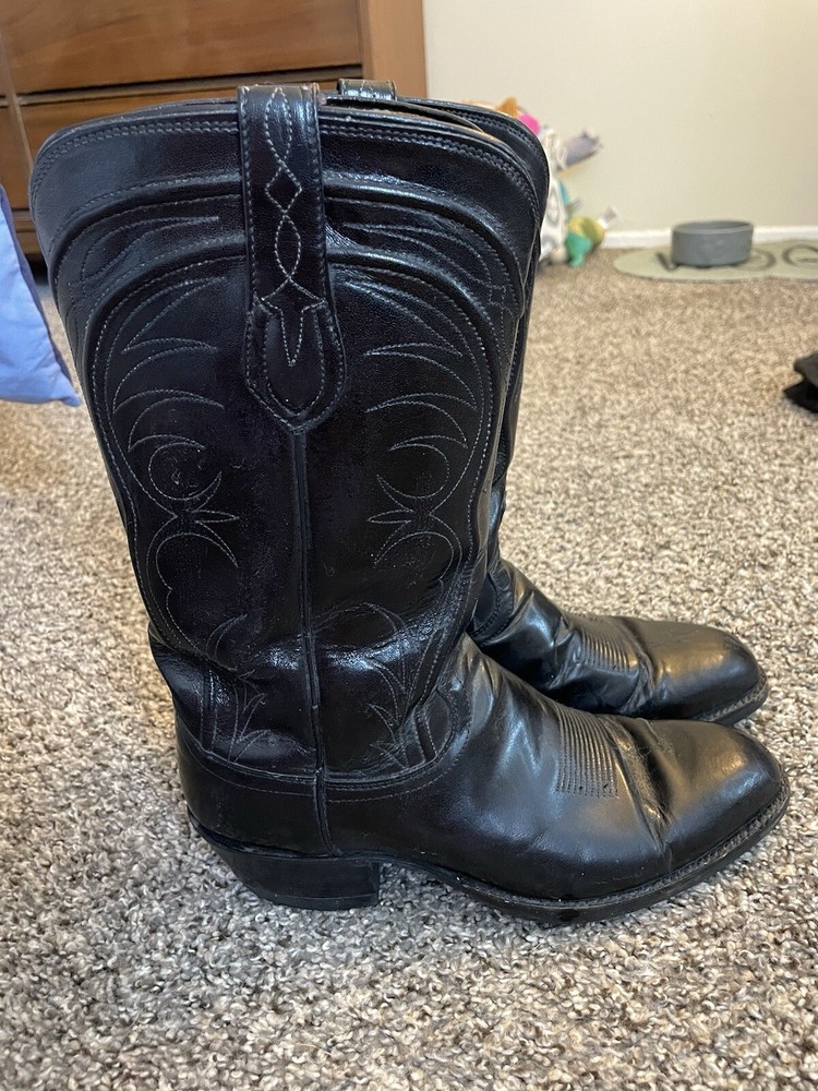 JP Western Cowboy Black Boots Mens Size 9 Oil Resistant Pull On Mid Calf Barn