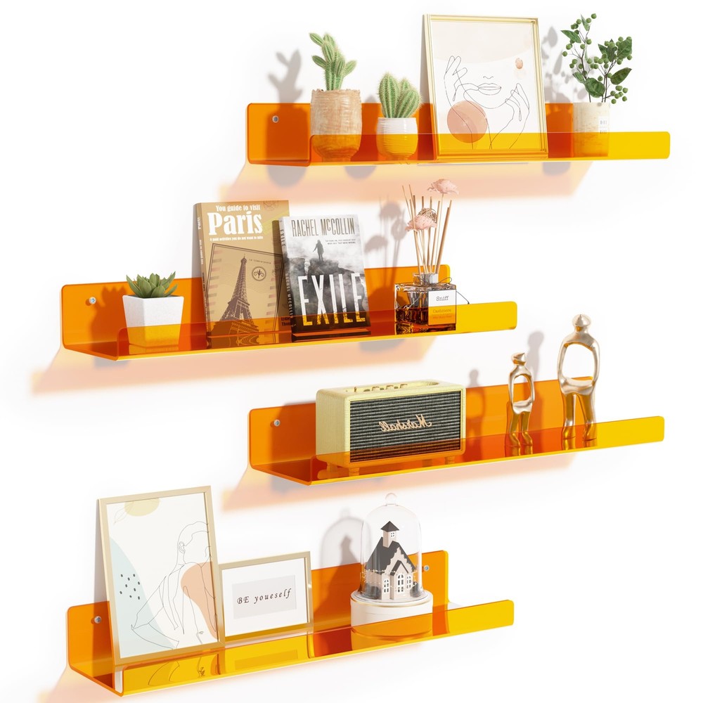 4 Pack Acrylic Shelves for Wall Storage, 15
