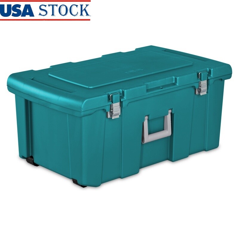 Wheeled Footlocker Plastic Storage Container Heavy Duty Utility Tote Moving Box