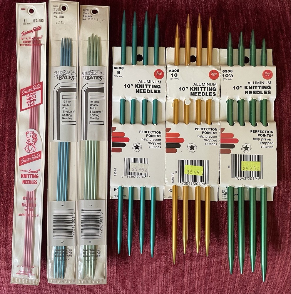 6 Sets Of Aluminum Double Point Knitting Needles Lot VTG Size 1,2, 3, 9, 10 10.5