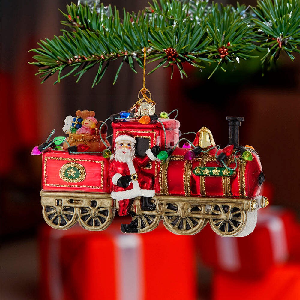 Noble Gems Santa with Train Glass Ornament 5