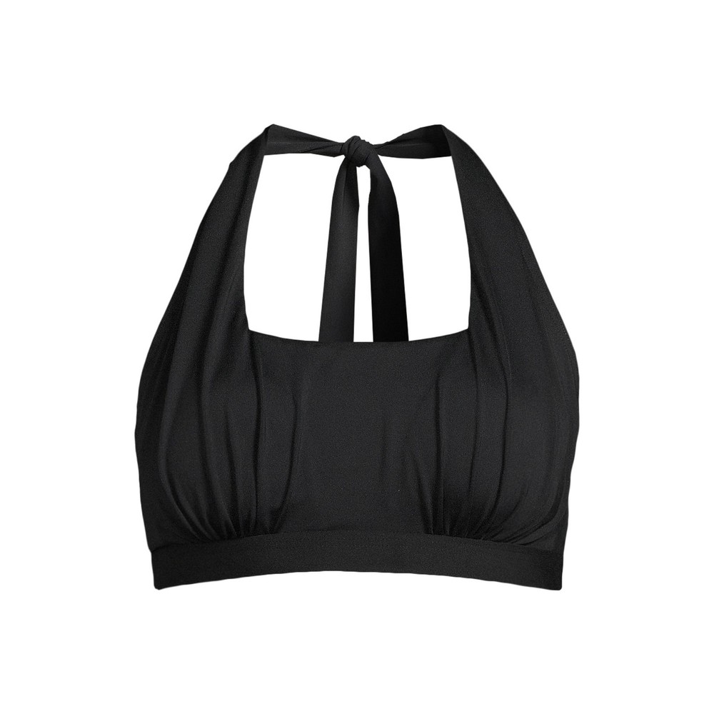 Lands' End Women's L, L LONG Square Neck Halter Bikini Swim Top Black