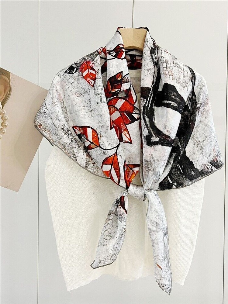 Tree Print Mulberry Silk Scarf Square Shawl 42