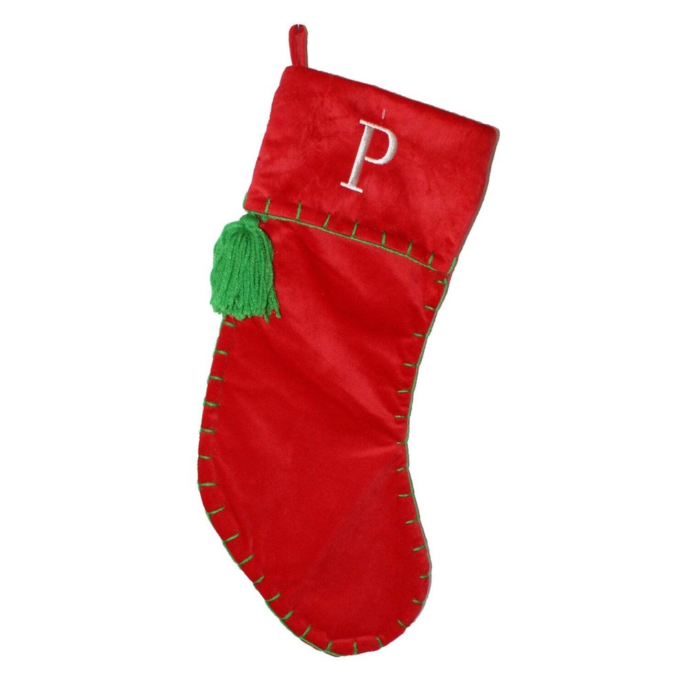 29270 - Velvet 19-Inch Christmas Stocking with Initial P |Pod 2-53|