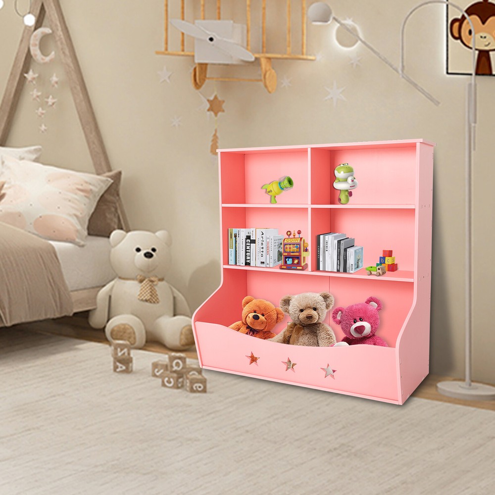Light Pink PVC Kids Storage Organizer 3-Tier Toy & Book Shelf for Home Organization