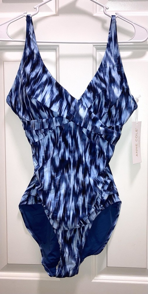 Anne Cole Women's Printed Draped Underwire One-Piece Swimsuit - Blue White 8 NWT