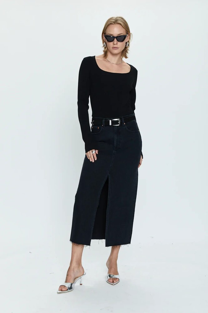 PISTOLA NWT $148 Alice Denim Jean Slit Midi Skirt in Underground Size 27