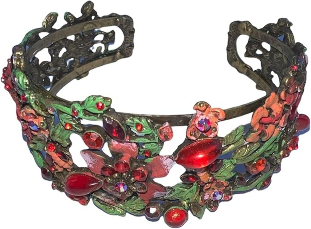 22871 - Hand-Painted Red and Green Vibrant Elegantly Crafted Bracelet with Artis