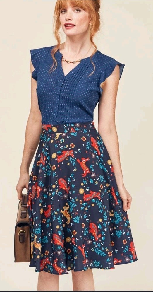 ModCloth Bright Colorful Rabbit Bunny Midi Skirt Size Medium