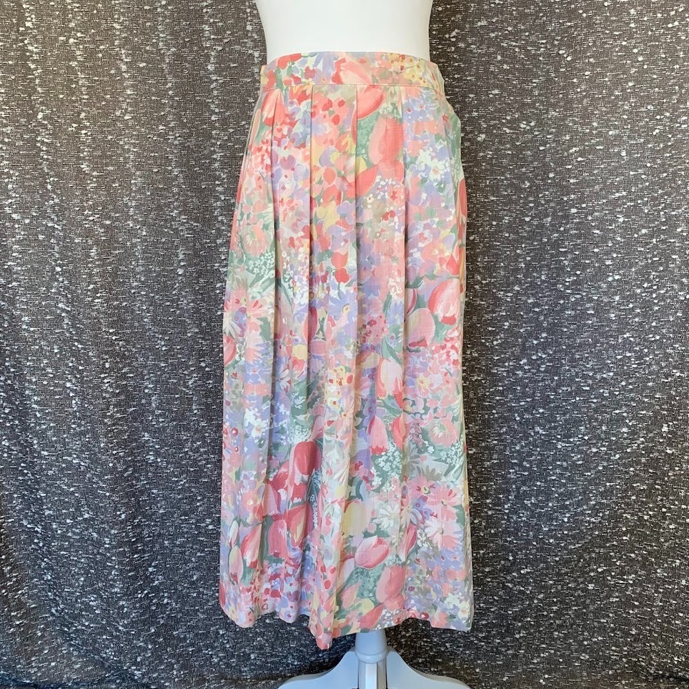 Vintage Koret Floral Print Colorful Midi Skirt Cottagecore Union Made Women's 10