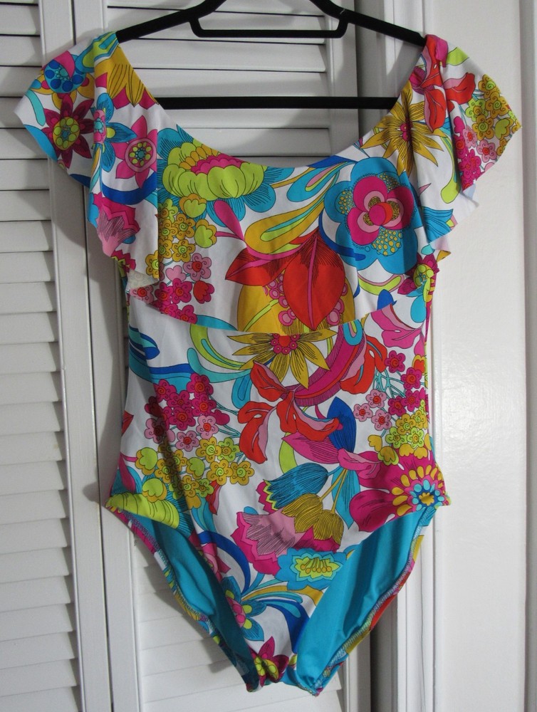 Trina Turk Flutter Ruffle Top One Piece Bathing Suit Size 10