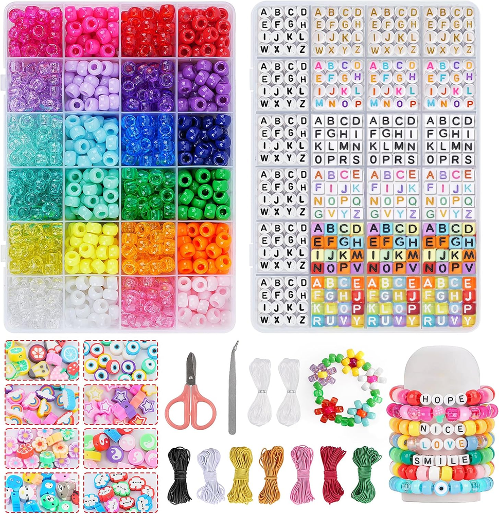 1920Pcs 24 Colors Kandi Beads Polymer Clay Beads Bracelet Making Kit, with Lette