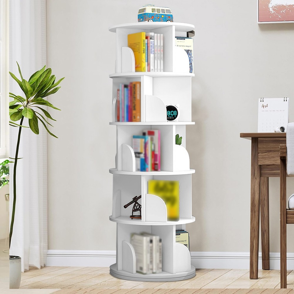 5-Tier 360° Rotating Bookcase with Stackable Shelves