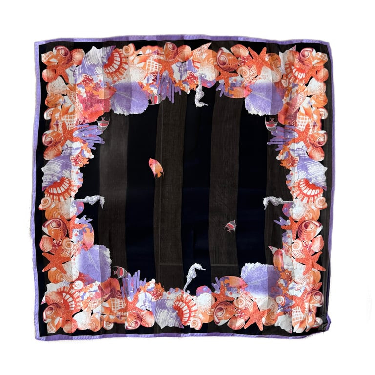 Vintage Seashell Coral Print Silk Scarf