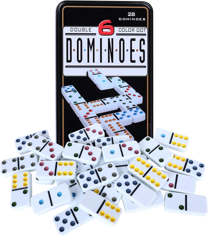 Double Six Dominoes Set for Adults, Classic Domino Game with Tin Box - 28 Tiles