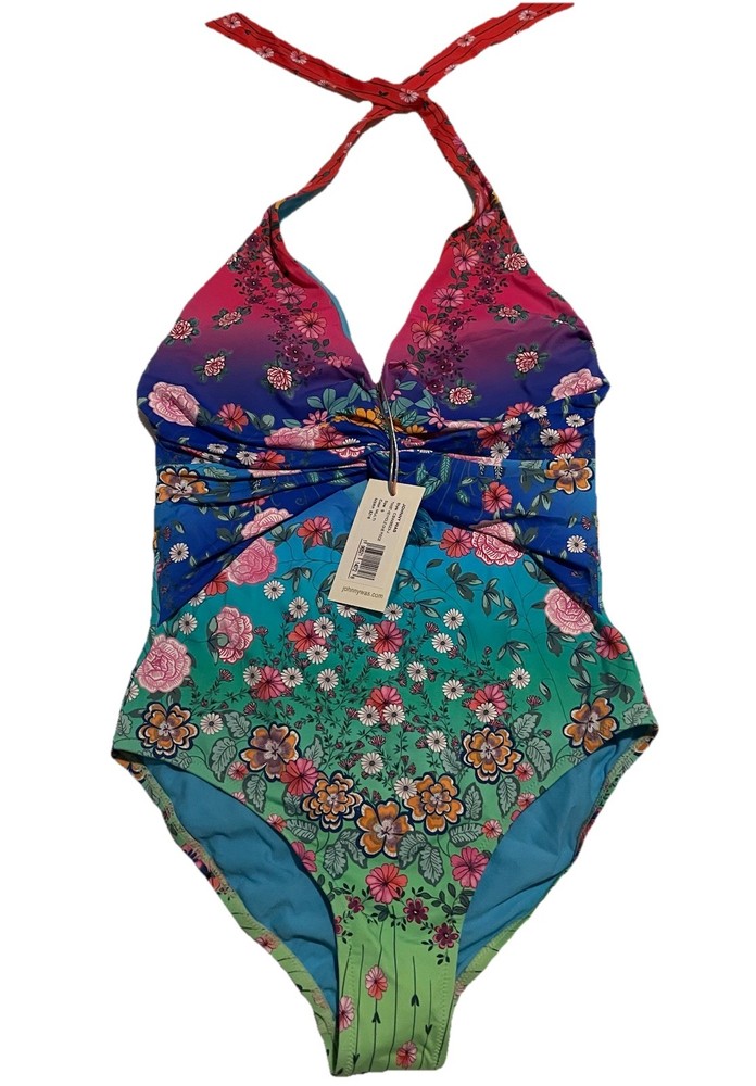 $218 JOHNNY WAS Size-S RAINBOW TWIST KEYHOLE ONE PIECE