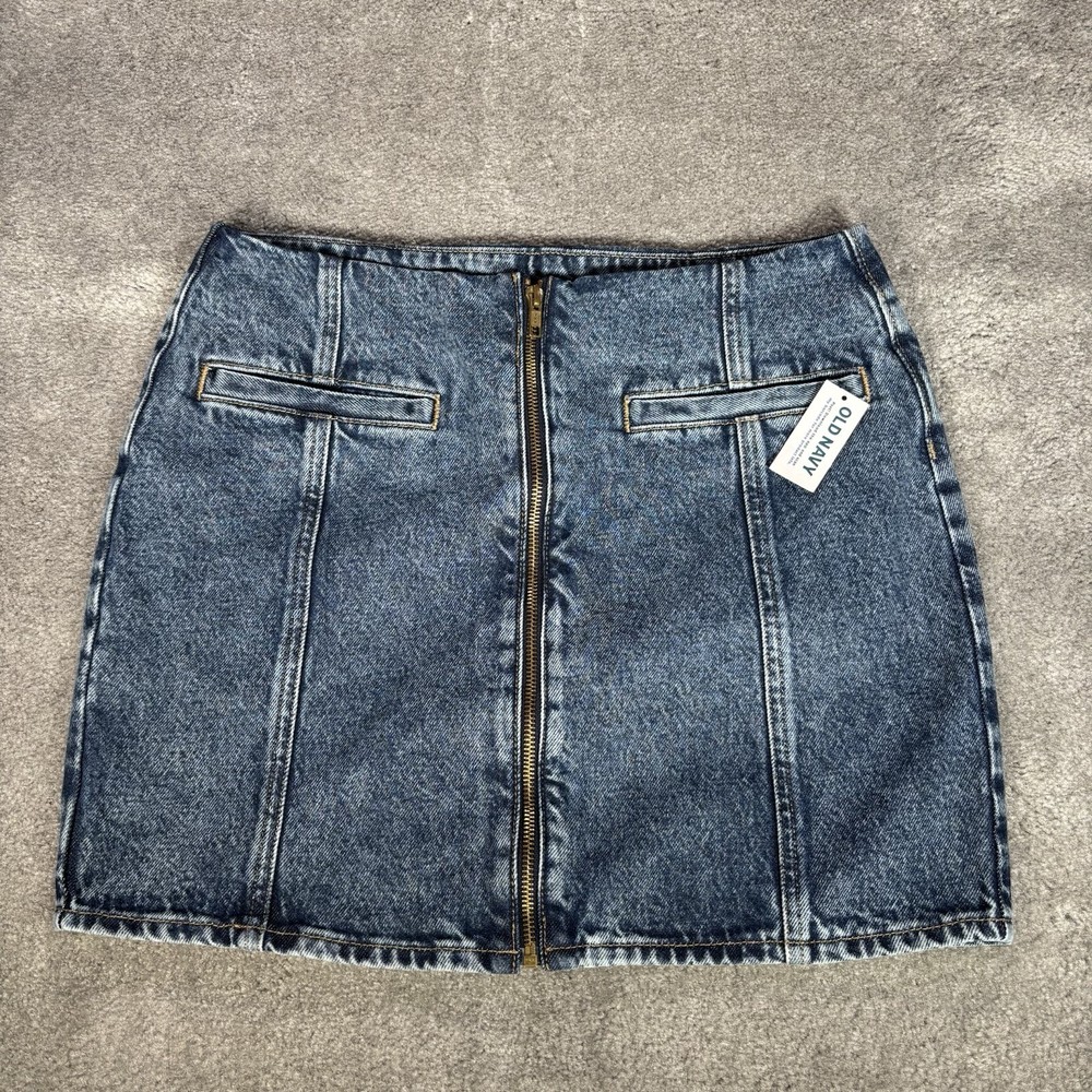 Old Navy Mini Skirt Womens 6 Mid Rise Full Zip Front Blue Denim Cotton Boho NWT
