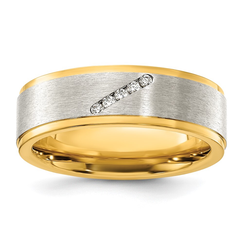 Titanium Polished Yellow IP-plated Cubic Zirconia Center 8mm Band Ring Size 11