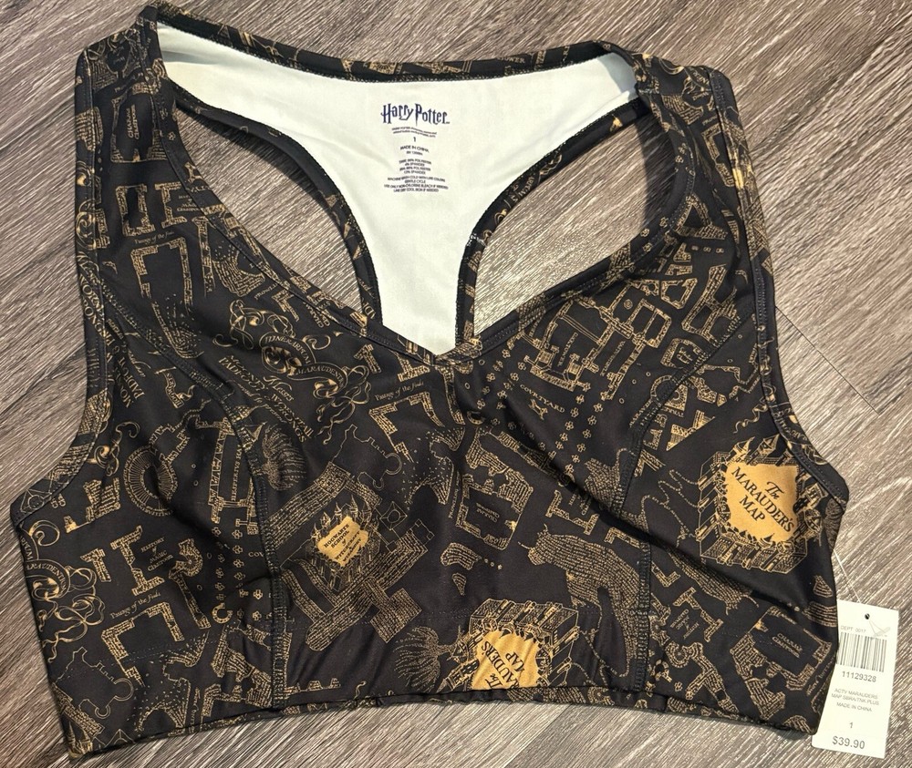 Harry Potter Marauders Map Black Gold Sports Bra Size L NWT-image
