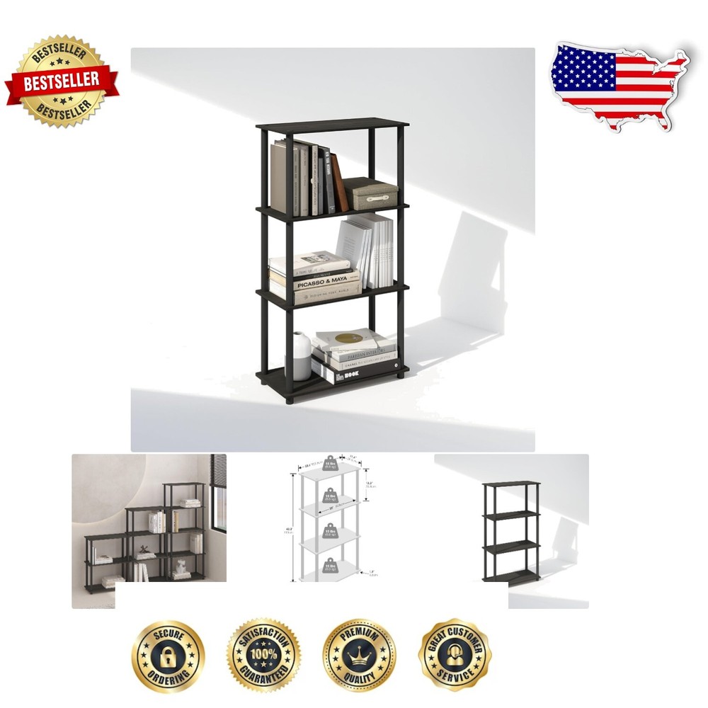 Elegant 4-Tier Espresso/Black Multipurpose Bookshelf – Space-Saving & Stylish