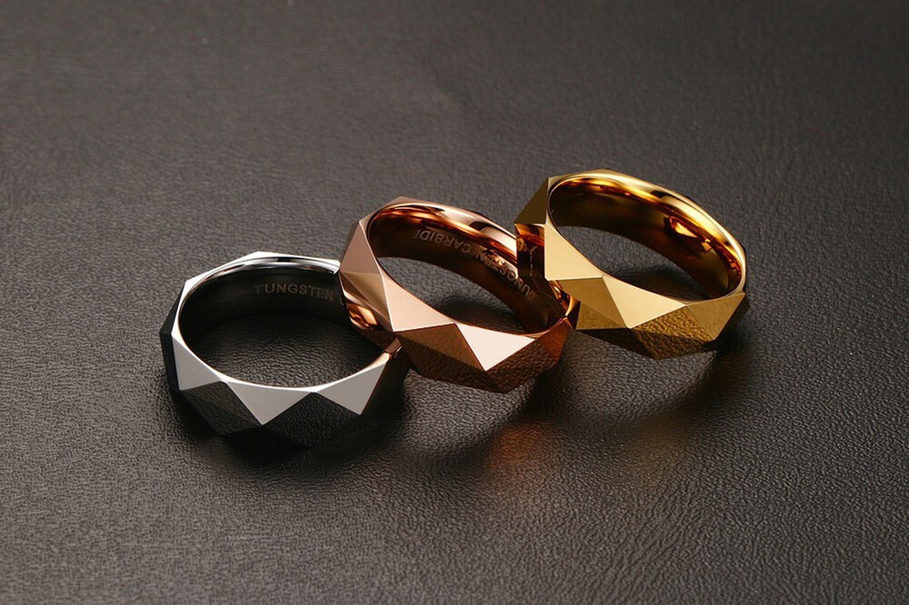 6mm Prismatic Cut Tungsten Steel Women's Ring Personalized Fashion Jewelry Gift