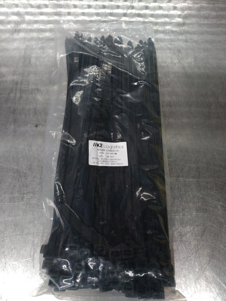 K2 Logistics 10x400mm Black Nylon Cable Ties 100pc Self Locking Plastic Fasteners-image