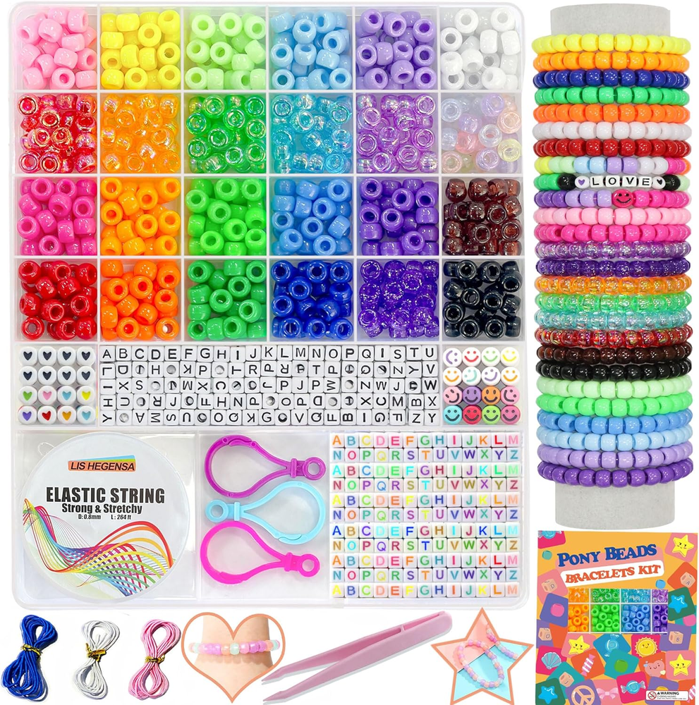 Colorful Pony Beads for Jewelry Making and Hair Braiding