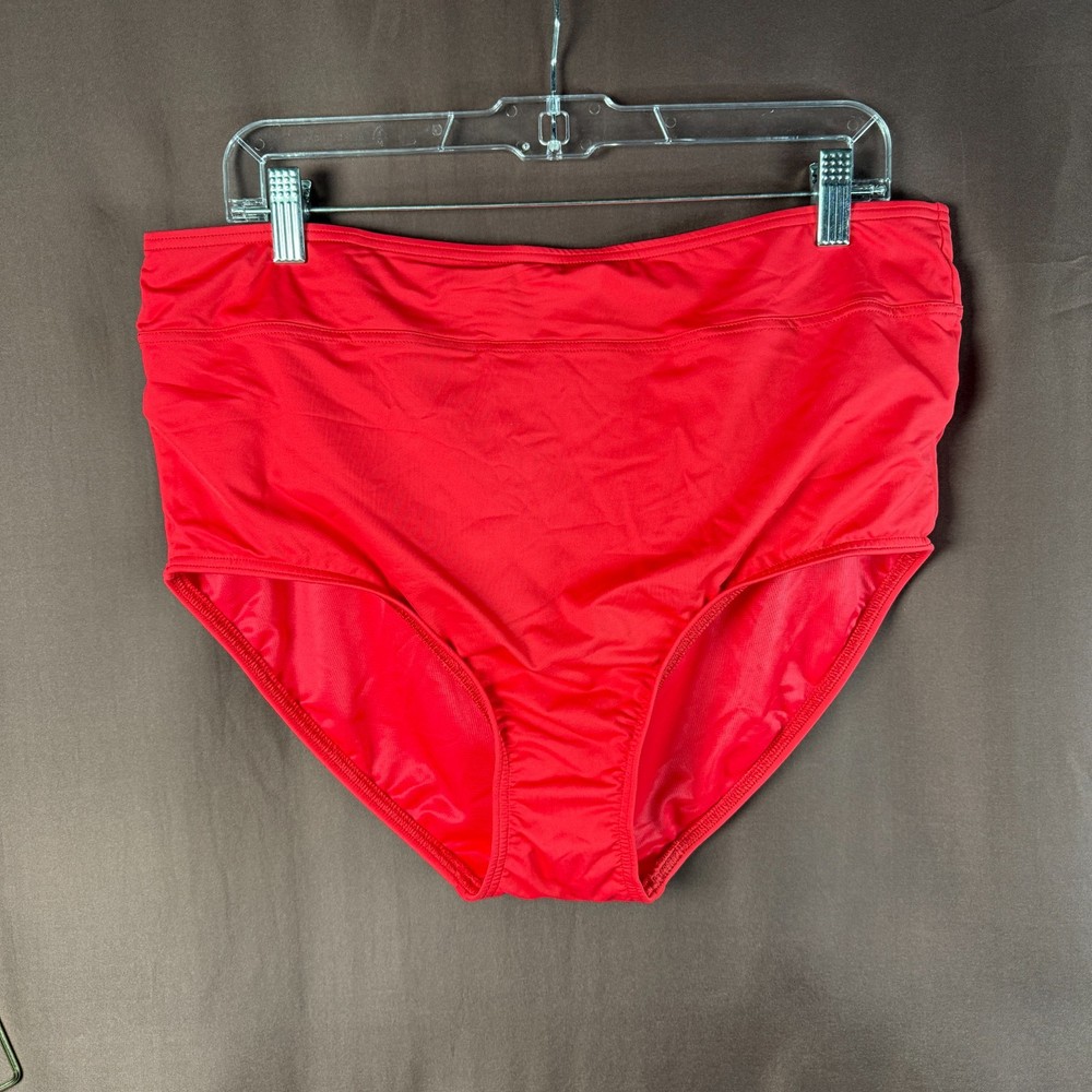 Lands’ End Women's 18W LONG Swimsuit Bottoms Strawberry Red High Waisted Tummy C