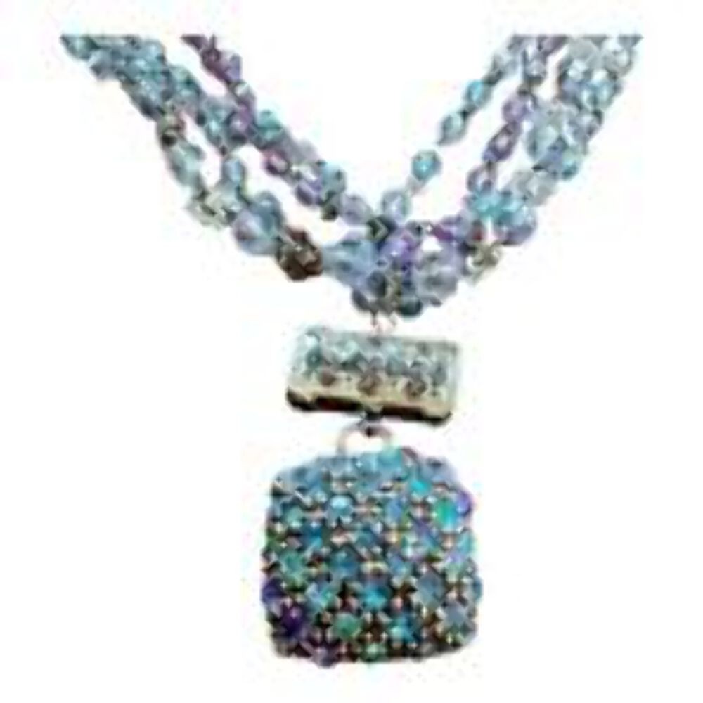 19216 - 4 Strands Beaded Necklace with Beads and Crystals in Blue and Purple Col
