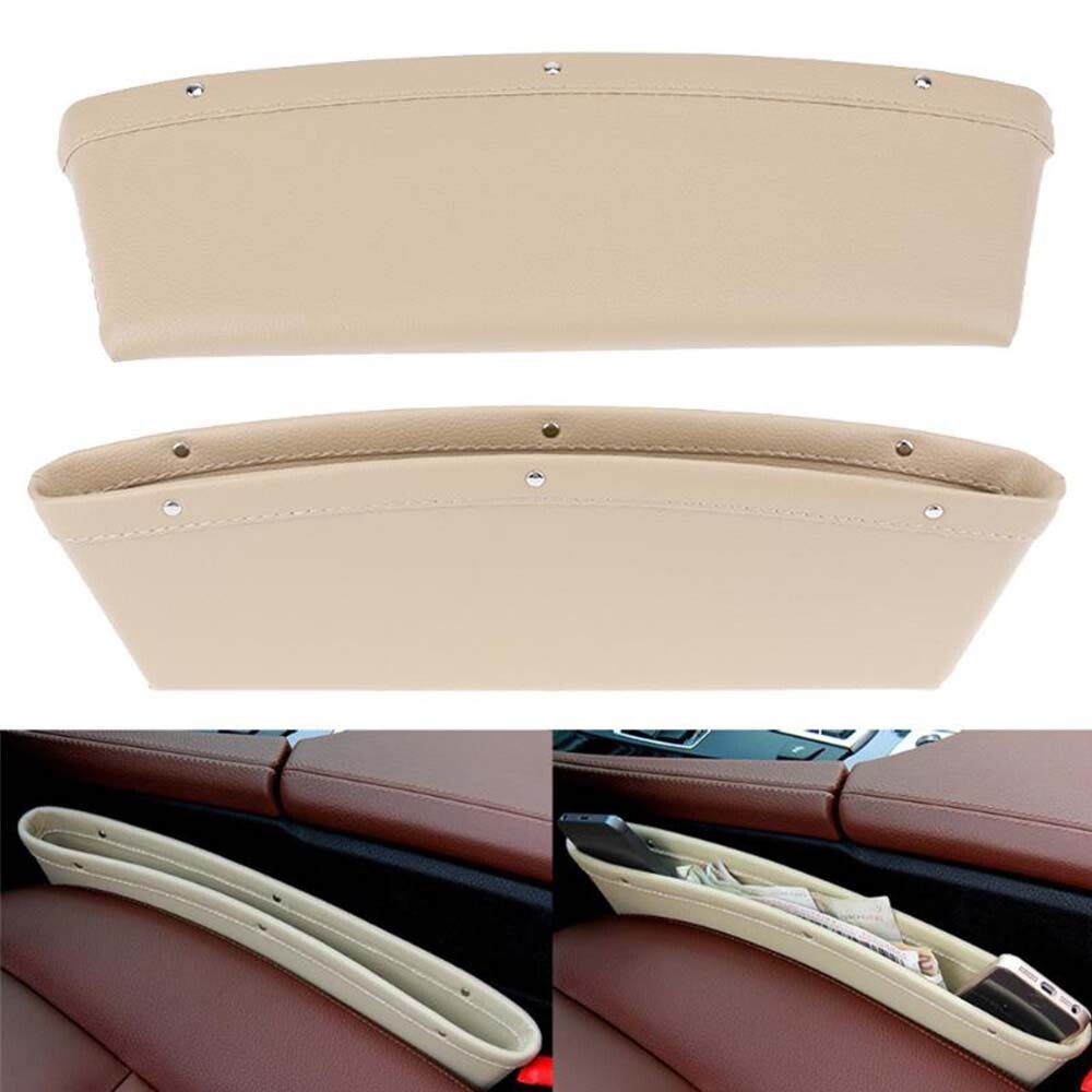Leather Car Seat Console Gap Filler Side Beige Organizer Pocket Bag Storage Box
