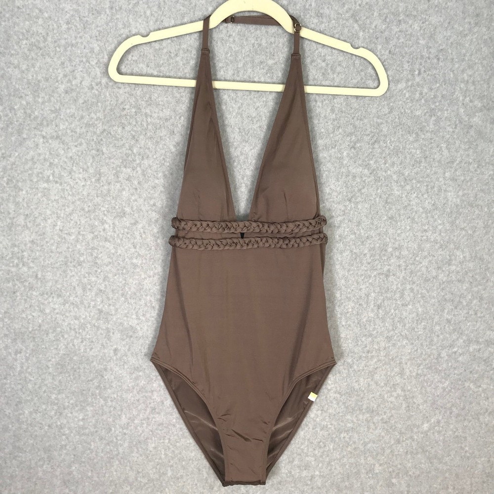 Summersalt One Piece Swimsuit 6 Halter Backless Plunge Braid Sexy Neutrals Yacht