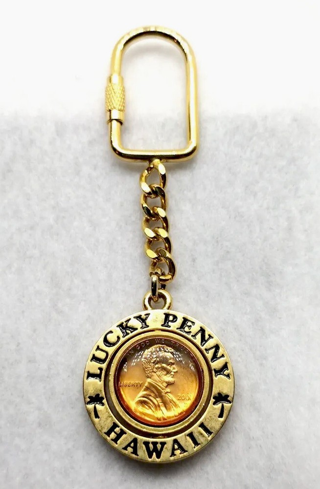 Hawaii Lucky Penny Spinner Keychain Brass Carabiner Heads or Tails Souvenir 1.5 Inch