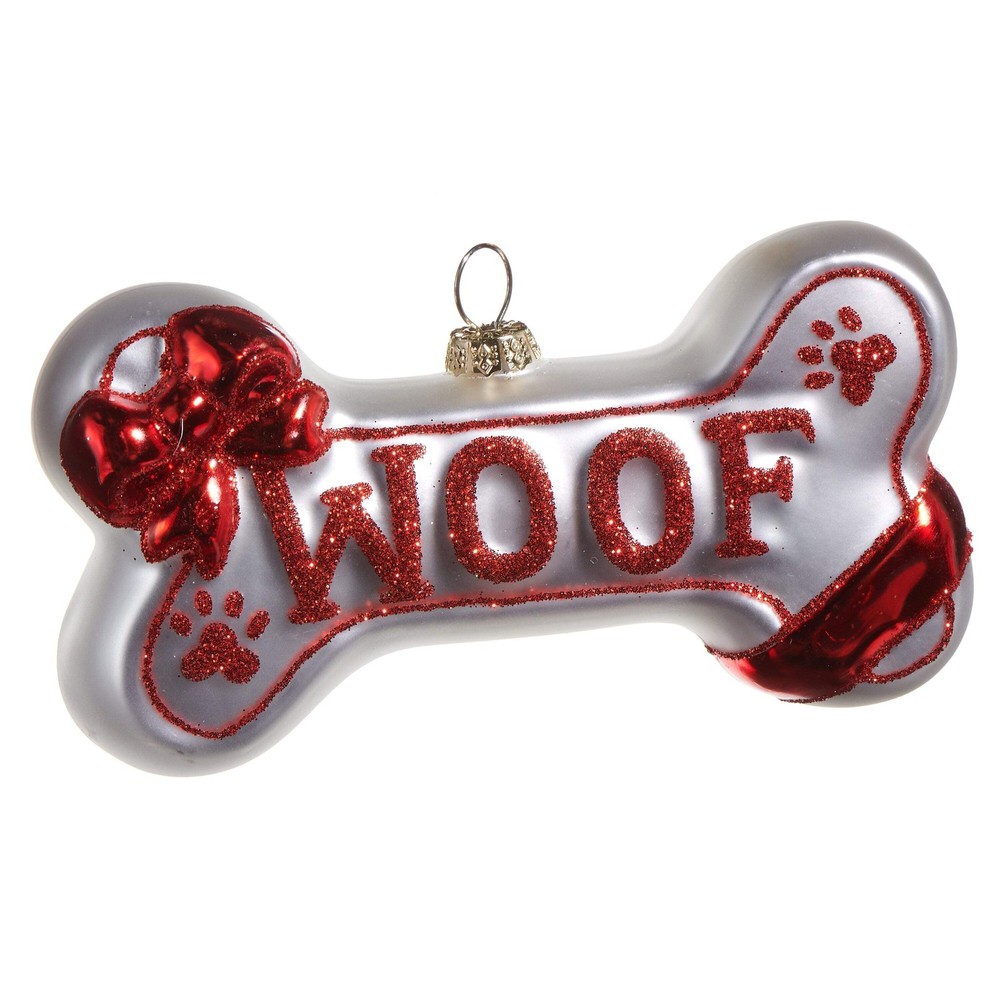 Woof Dog Bone Glass Ornament 5