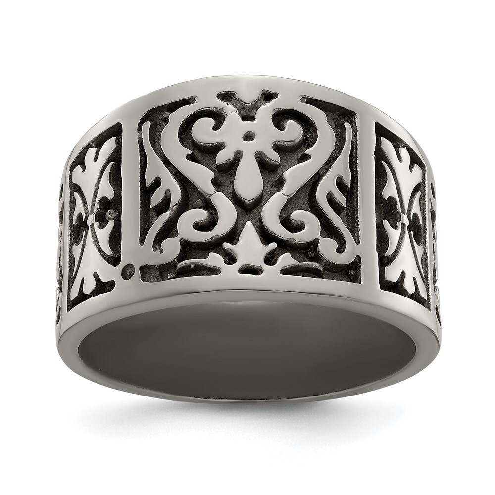 Titanium Flat Casted Design Brushed/Polished 14mm Band Ring Size 10