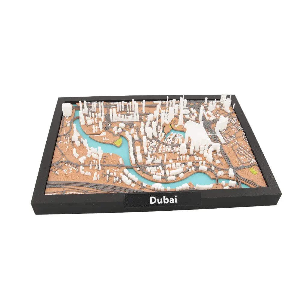 Dubai 3D City Map Model - Framed Miniature Skyline Topography Art | Layered Terr