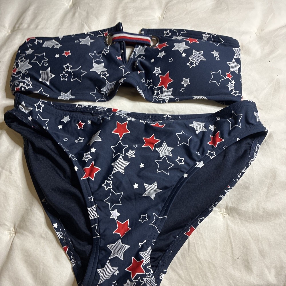 Tommy Hilfiger Women/teens Red White And Blue Bikini Top And Bottom