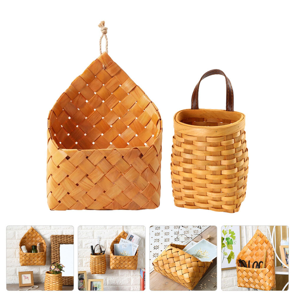 2 Pcs Lid Boxes Wall Hanging Basket Space-saving Storage Baskets