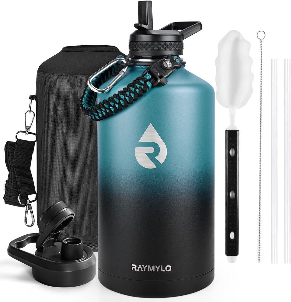 One Gallon Water Bottle Insulated, Triple Walled 128 Ounces, Indigo/Black