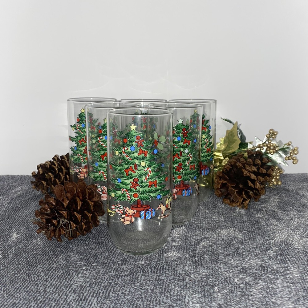 Vintage Luminarc Christmas Tree Noel 16oz Tumblers Set of 4