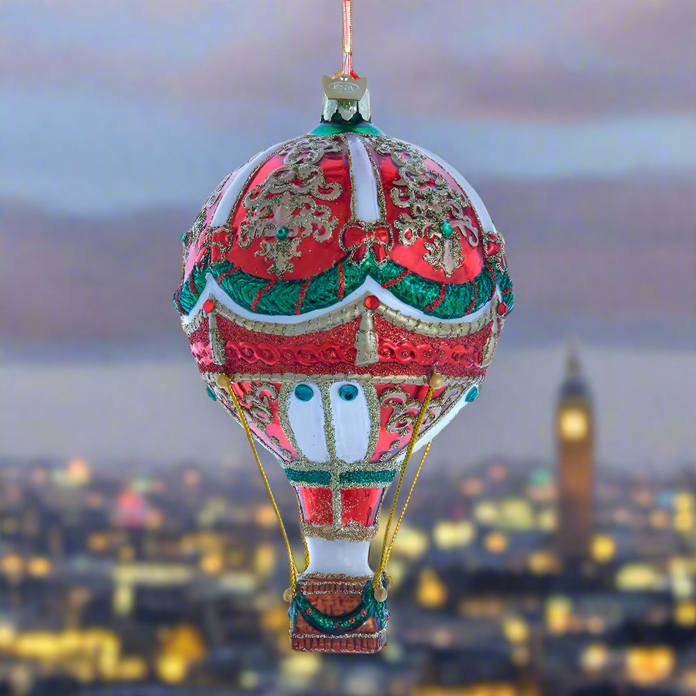 Bellissimo Christmas Hot Air Balloon Glass Ornament 6
