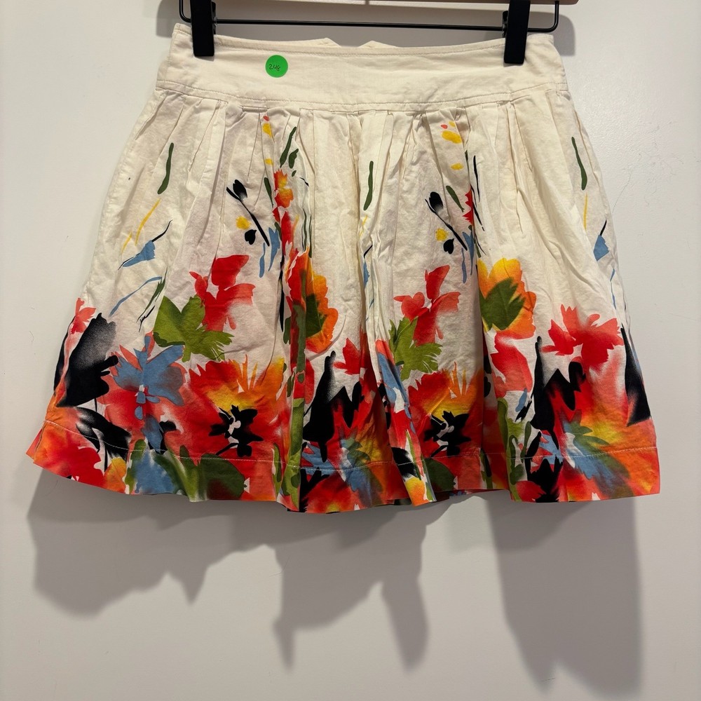 Twenty One Floral Pleated Mini Skirt Cream Watercolor Botanical Print Small
