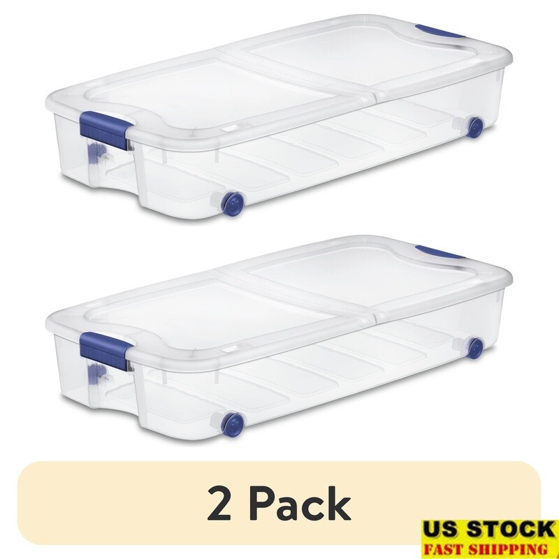 2-Pack Clear Wheeled Underbed Storage Bins with Lids for Easy Organization