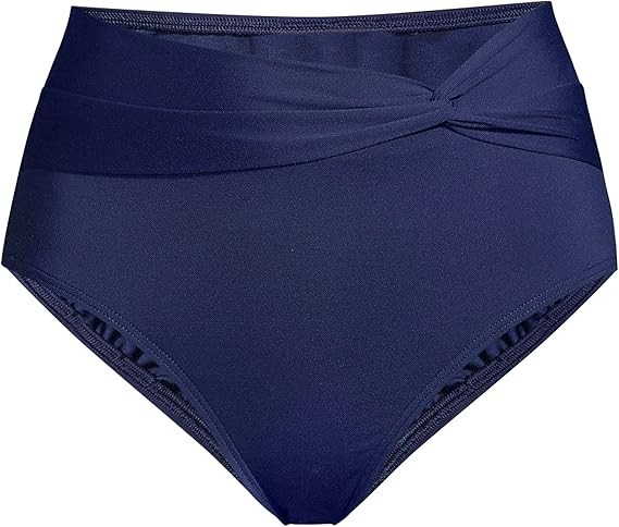 Lands End Womens 4, 4-16 LONG Deep Sea Navy Twist Front High Waisted Bikini