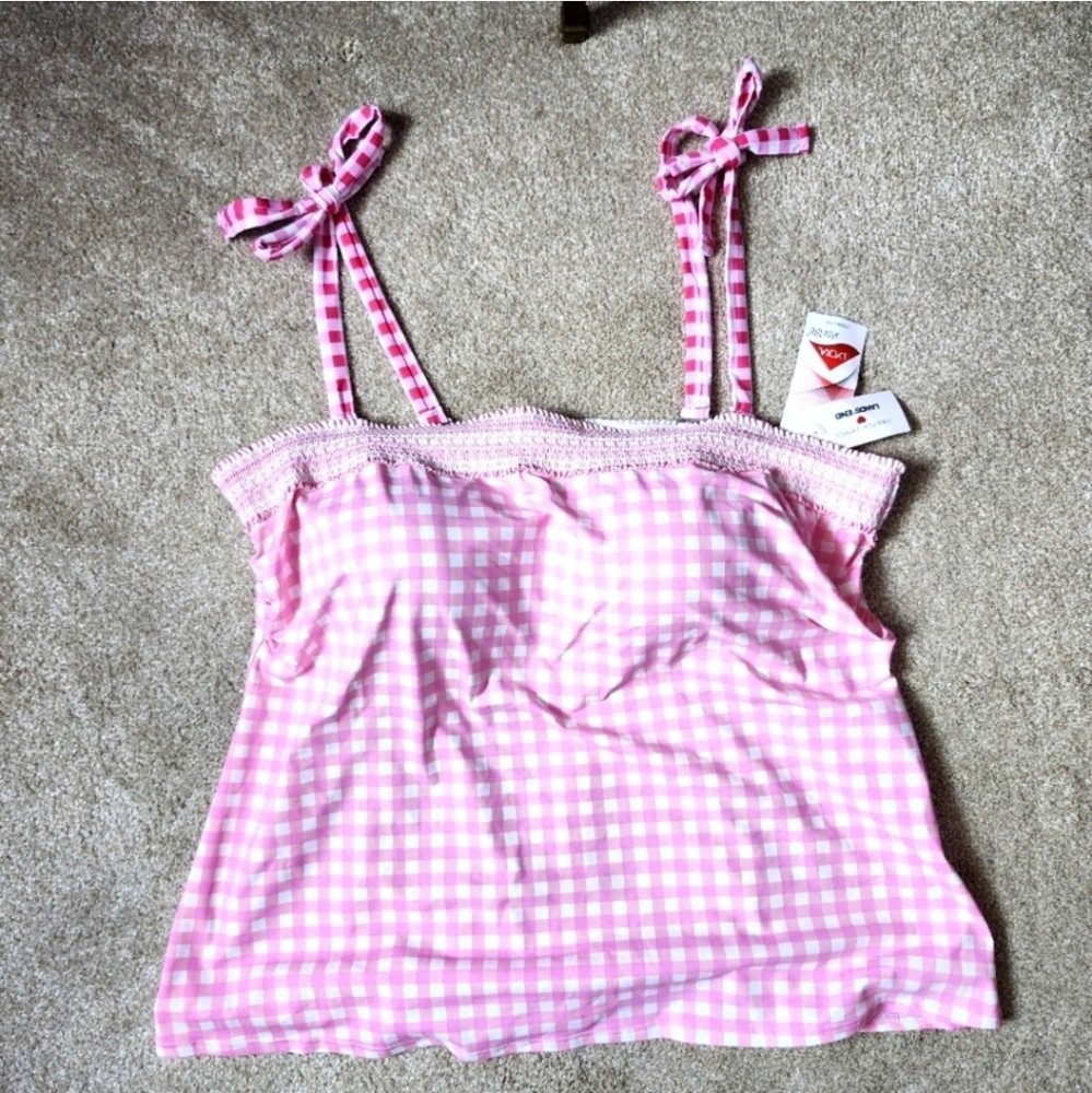 NWT Lands End x Draper James Pink Gingham Tankini Bikini Top Sz 20W