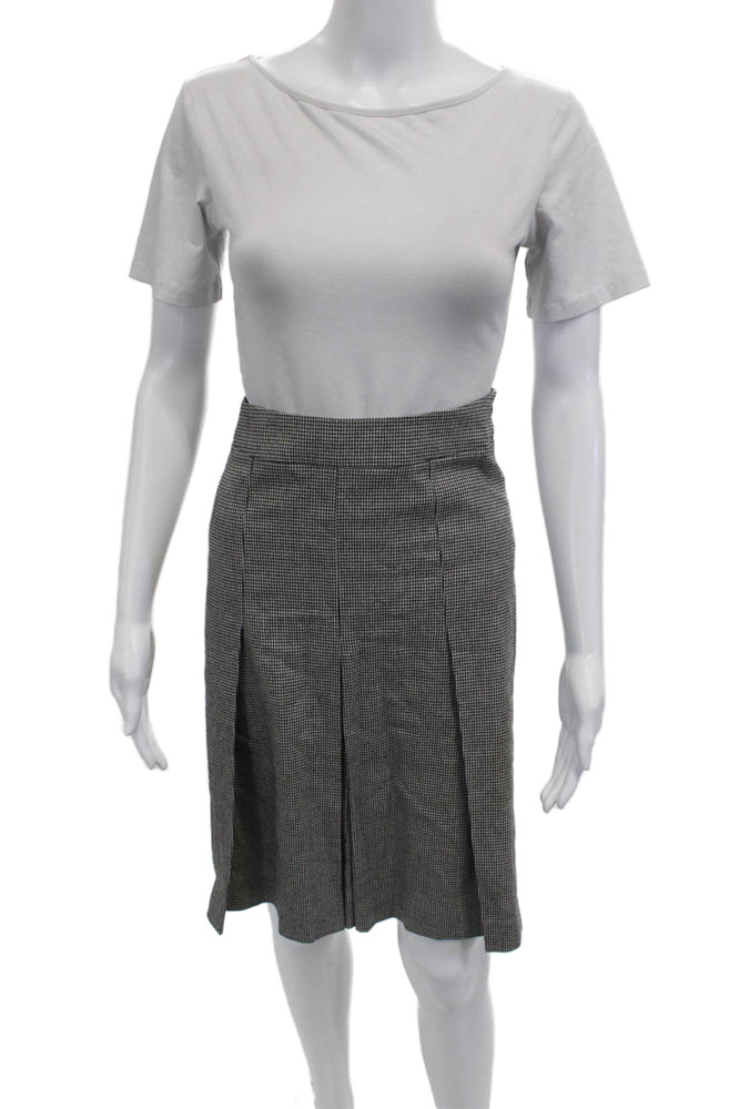 Les Copains Womens Pleated Check Skirt Black Size 42Free Shipping in US $100+ Orders | $6.95 Orders Below